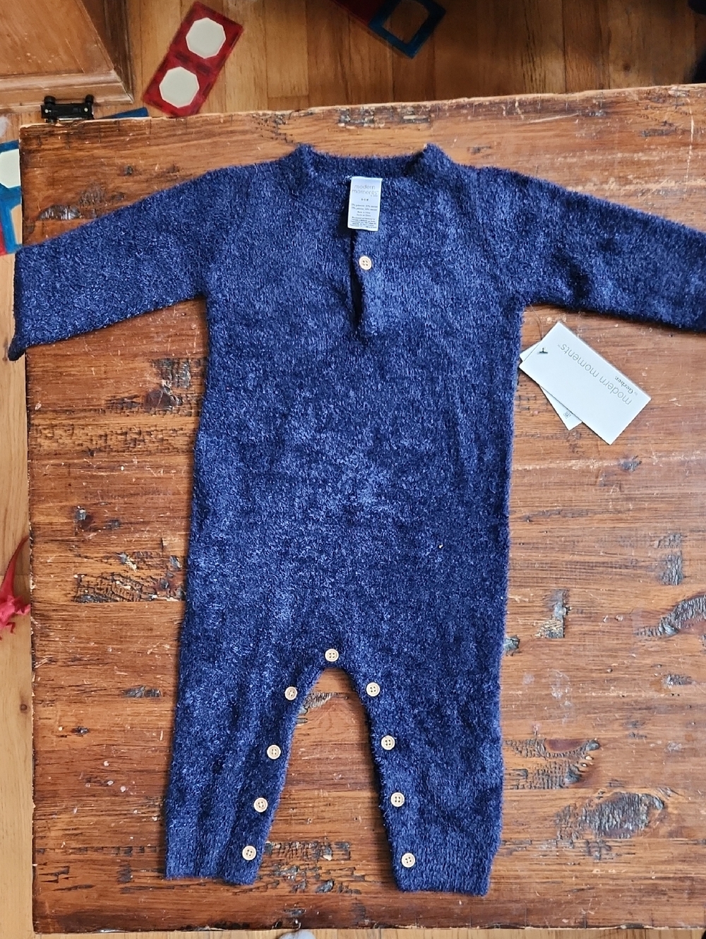 Cozy Navy Knit Baby Romper - Soft Long-Sleeve Matching Set